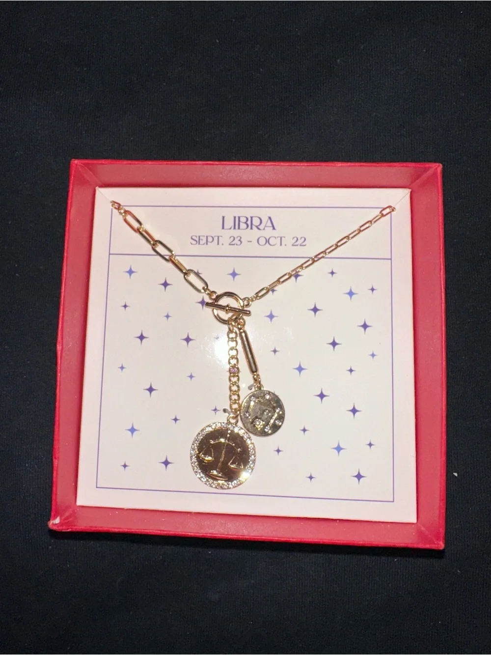 Libra Zodiac Necklace Set — Gold Scales Pendant + Mini Charm (Sept 23–Oct 22)